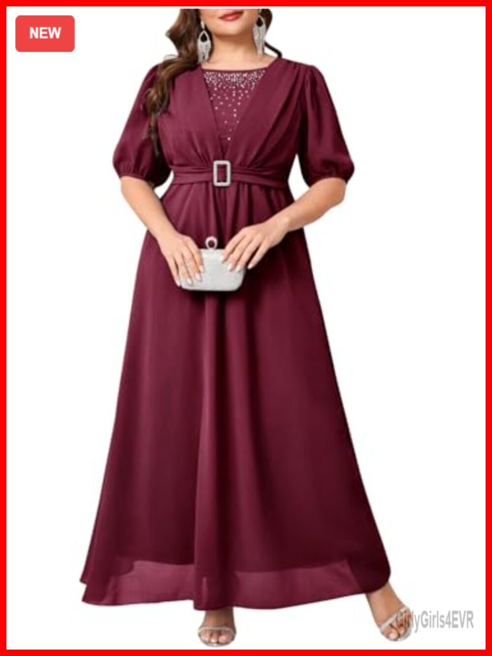 Plus Size Chiffon Formal Maxi Dress Rhinestone Wedding Guest Evening Gown